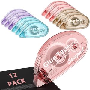 12 Pack Scrapbook Tape, Double Sided Tape Roller for Crafts, Adhesive Glue Runner for Scrapbooking Journal Supplies, Glue Roller School Office Teacher Supply for Kids and Adults, 0.3IN x 26FT