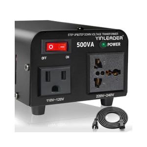 Yinleader 500W Voltage Transformer Power Converter(110V to 220V, 220V to 110V) Step Up/Down Converter 110/120 Volt - 220/240 Volt w/US Power Cord [300W Continuous Power]
