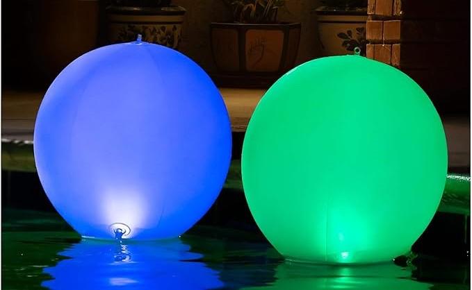 Solar Floating Pool Lights - Pack of 2 Solar Powered Color Changing 14-inch Balls - Float or Hang in Pool Garden Backyard Pond Party Decorations - Inflatable Wateproof (Multiple)
