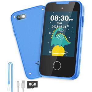 Kids Phone Toy for 3 4 5 6 Year Old, Touchscreen Kids Cell Phone Dual Camera with Music Player Flashlight Puzzle Games Alarm Learning Toys Christmas Birthday Gifts for Boys Ages 3-6 with SD Card Blue