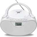 Nextron Portable CD Player Bluetooth Boombox with AM/FM Radio, USB, AUX-in, Headphone Jack, CD-R/RW & MP3-CD Compatible, Stereo Sound with Bass Boost, AC/Battery Operated White