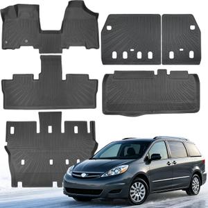 Floor Mats & Cargo Liner for Toyota Sienna 2004-2010(7/8 Seats) Full Set | All-Weather Durable TPE Floor Liner Trunk Mats with Backrest Mats Accessories for Toyota Sienna 2004-2010(7/8 Seats)