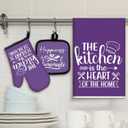 Sratte 6 Pcs Kitchen Decor Accessories Set Farmhouse Towels Pot Holders Oven Mitts Set 2 Dish Towels 2 Potholders 2 Cooking Mittens Oven Glove for Christmas Baking Cooking (Purple,Kitchen)