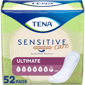 TENA Incontinence Pads, Bladder Control & Postpartum for Women, Ultimate Absorbency, Extra Coverage, Long, Sensitive Care, 52 Count