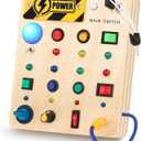 Hikoshi Toddler Busy Board 1 Year Old Montessori Switch Toy - Travel Sensory Wooden Baby Busy Board with Led Light Buttons, Busy Board for Toddler 2 3 4 5 Year Old