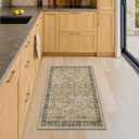 Hazo Haus Washable 2x3 Entry Rug Front Door Indoor, Bohemian Kitchen Floor Rug, Non-Slip & Stain Resistant, Vintage Desert Taupe Sage Farmhouse Floral Décor