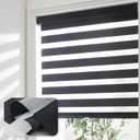 Cordless Zebra Blinds for Windows Shade Dual Layer Free-Stop Light Filtering Roller Blinds Thermal Insulated Privacy Protection, Inside or Outside Mount(Black,27''W x 72''H)