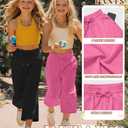 Halfchet 3 Pack Girls Capri Pants Wide Leg Baggy Cropped Sweatpants Kids Basic Casual Capris with Pockets for Ages 5-14(11-12 Years,Rose Red, Light Heather Gray, Black)