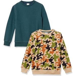Amazon Essentials Boys' Fleece Crew-Neck Sweatshirts, Pack of 2, Dark Green/ Green Camo, X-Large