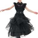 MGparty Girls Halloween Costume Black Dress for Kids with Headband Belt Socks (130(8-9 Yrs))