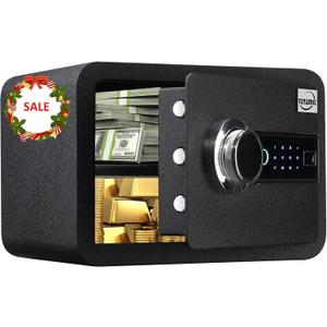 Tenamic Biometric Fingerprint Safe Box 0.85 Cubic Feet Fireproof Waterproof Safe Box with Induction Light and Leather, Solid Alloy Steel Office Hotel Home Cabinet Safe, Black