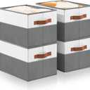 4 Pack Large Storage Bins with Handle,Collapsible Storage Basket for Shelves,Fabric Closet Organizer for Organizing Clothes Blanket,Decorative Dorm Organizers and Storage