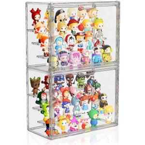 Clear Acrylic Display Case for Collectibles 4 Layer Hobby Figure Display Case Box with Shelves Stackable Figurine Display Boxes for Funko Pop Mart Labubu Model, 2 Pack