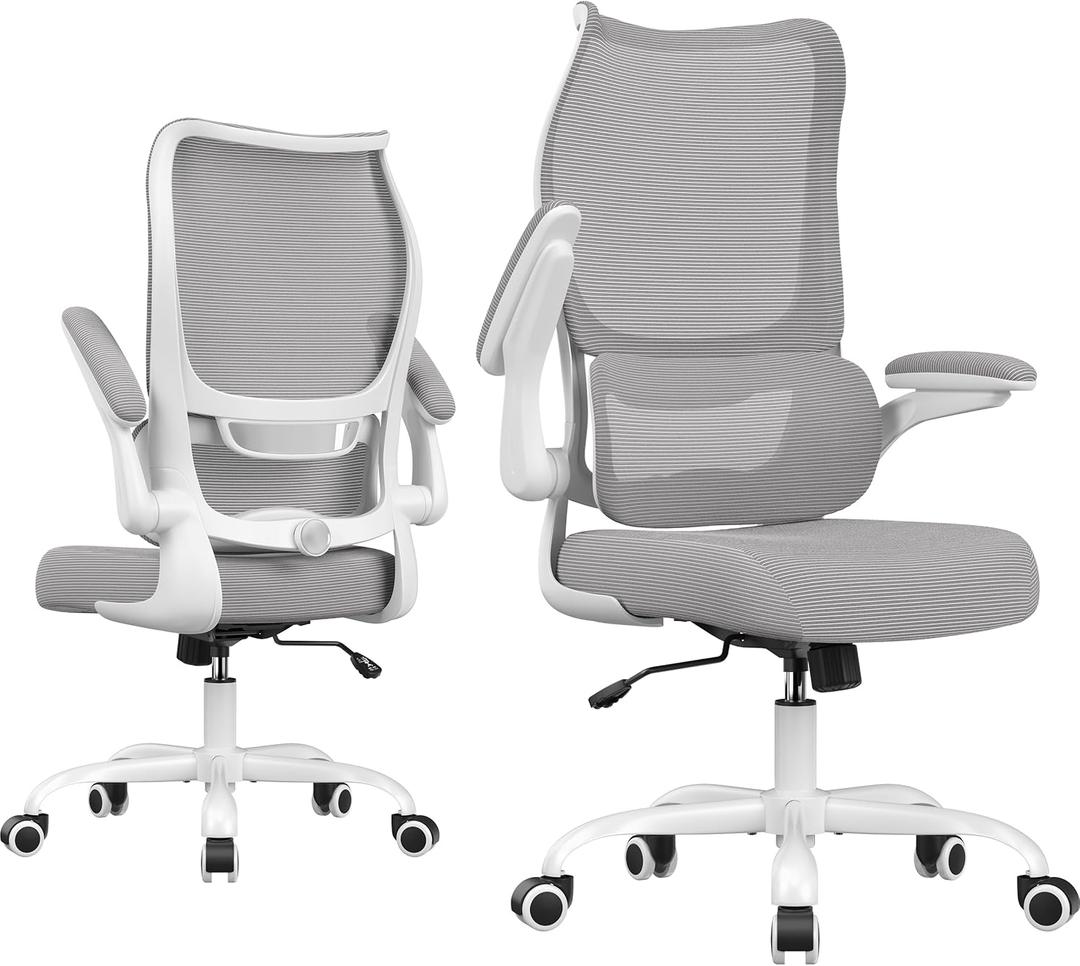 Office Chair Ergonomic Desk Chair - Comfy Mesh High Back Office Chair with Lumbar Support Wheel Home Desk Office Chairs Flip up Armrest Executive Rolling Swivel Task Computer Chair Black Silver