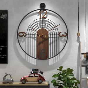 Modern Large Walnut Dial Wall Clock, Wood Metal Frame Silent Non Ticking Wall Clocks Decoration for Living Room, Bedroom, Kitchen, Study, Handmade Home Decor Present Idea, 22 Inch