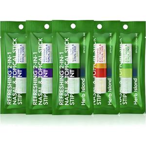 Herb Island 2 In 1 Nasal Stick Inhaler, Nose Refreshing VapoInhaler, Essential Oil Rub, On-The-Go, Freshing, Focus, Awake (5 Pack Mix)