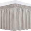 Biscaynebay Wrap Around Bed Skirts for King & Cal King Beds Short Drop of 12", Camel Grey Adjustable Elastic Dust Ruffles Easy Fit Wrinkle Resistant Silky Luxurious Fabric Machine Washable (King-12" Drop)