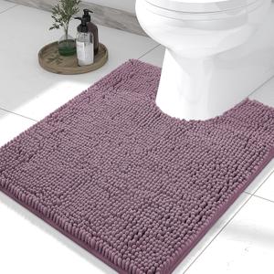 Smiry Luxury Chenille Toilet Rugs U-Shaped 24x20, Soft Absorbent Non-Slip Contour Bathroom Rugs for Toilet, Machine Washable Contoured Bath Mats, Deep Plum