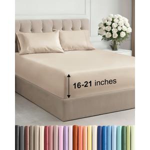 Extra Deep Pocket Queen Size Sheet Set - 4 Piece Breathable & Cooling Bed Sheets - Hotel Luxury Bedding with 16 to 21 inch Extra Deep Pockets - Ultra-Soft, Fade & Wrinkle Resistant - Oeko-Tex - Wheat