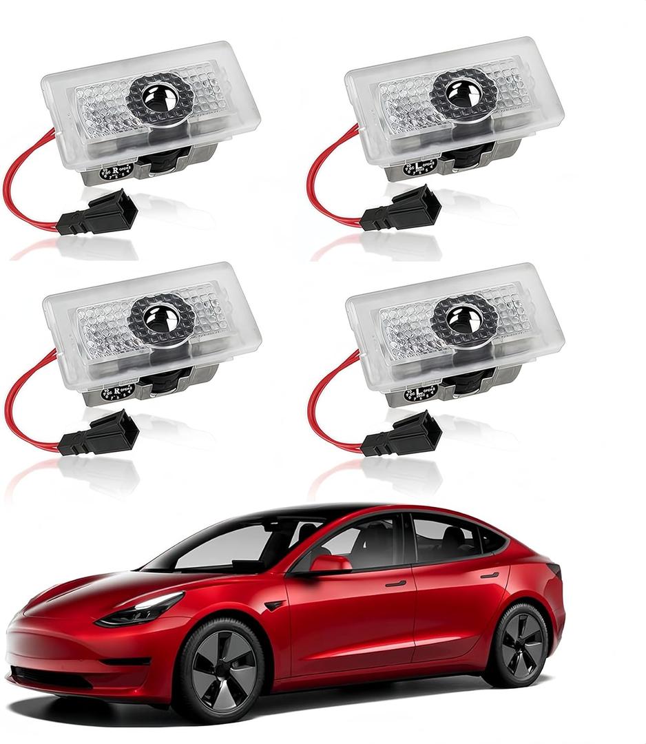 LOWEEY Car Door Lights Logo Projector Compatible with Accessories for Model Y 3 X S, No Fade 4K-HD Puddle Lights Car Welcome Light 3D Laser Ghost Shadow Light (White Logo)