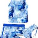 uideazone Girls 3 Piece Bathing Suit Summer UPF 50+ Racerback Swimsuit with Shorts Beach Tankini Sets 8-16 Years (14-15 Years, A1-marbling)