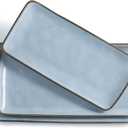 Famiware Serving Platter, Rectangular 15.67/14.1/12.6 inch Serving Dishes for Entertaining, Microwave Dishwasher Safe, Stonware Serving Trays for Party, Turkey, Cheese, Ocean Series, Blue
