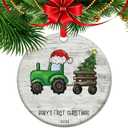 2025 Baby's First Christmas Ceramic Ornament, Keepsake Infant Memory Xmas Tree iday Decor Baby Milestone, Green Tractor (C22)