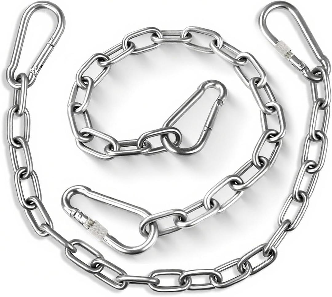 Heavy Duty Stainless Steel Chains, Heavy Punching Bag Chain with 2 Carabiners, 550LB Capacity Hammock Hardware Kit for Swing Chairs Hammocks Punching Bags Yoga Trapeze Indoor & Outdoor Gym