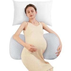 Pregnancy Pillow Cooling for Sleeping, Detachable and Adjustable Double-Sided Support Maternity Pillow Skin-Friendly for Pregnant Women Back, HIPS, Legs(30Slope Design Verified by Expectant Mothers)