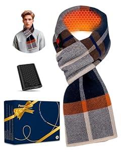 PEONYRISE Heated Scarf for Men Women Electric Rechargeable Heating Shawl Neck Warmer Portable Powered Intelligent Scarves Warming Wraps Clothes Heater Fleece Pad Gray Blue