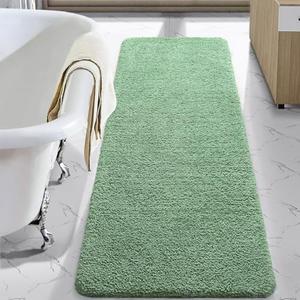 LOCHAS Bathroom Rug Runner 24x60 Inch, Soft Thick Absorbent Microfiber Bath Rugs for Bathroom, Machine Washable, Shaggy Plush Non Slip Bath Mat for Tub, Shower Floor, Quick Dry Mats, Sage Green