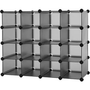 SONGMICS Shoe Rack with 16 Cubes, Interlocking Plastic Shoe Organizer, DIY Storage Cabinet for Closet Entryway Bedroom Garage, Space Saving Design, 12 x 35.1 x 27.2 Inches, Grey ULPC445G02