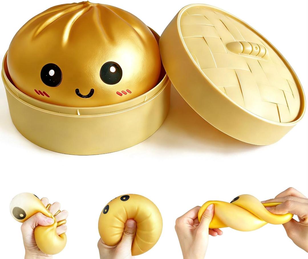 Dumpling Squishy Mystery Box, Super Soft Slow Rising TPR Tear-Resistant Smiley Face Dumpling Toy, Fidget Sensory Toys for Easter Basket Stuffers, Parties, Classroom Prizes Adults Kids(Gold)