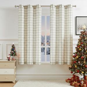 72 Inch Buffalo Plaid Light Filtering Natural Linen Curtain Panels,Farmhouse Woven Black White Stripes Pattern Drapes,Grommet Semi Sheer Window Treatment for Bedroom Living Room,40"Wx72"Lx2