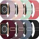 8 Pack Stretchy Solo Loop Band Compatible with Apple Watch Bands for Women Men 40mm 38mm 41mm 42mm 44mm 45mm 46mm 49mm, Nylon Braided Elastic Strap for iWatch Series 10 9 8 7 6 SE 5 4 3 Ultra Ultra 2 (Black/Wine/Smoke Violet/Blue Gray/Lavender/Light Pink/Light Green/Peach Red)