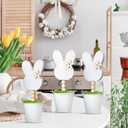 Yousoontic 3 Pcs Neutral Wooden Bunny Standing Table Decor Rustic Bunny Table Centerpiece Signs Rustic Rabbits Mini Potted Signs with Flowers Neutral Farmhouse Rabbits Gifts Easter Tabletop Decor