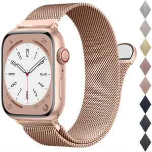 BELONGME Mesh Metal Loop Compatible with Apple Watch Band 40mm 41mm 38mm 42mm Series SE 10 9 8 7 6 5 4 3 2 1 Women Men, Stainless Steel Strap with Magnetic Clasp for iWatch Bands (Champagne Gold)