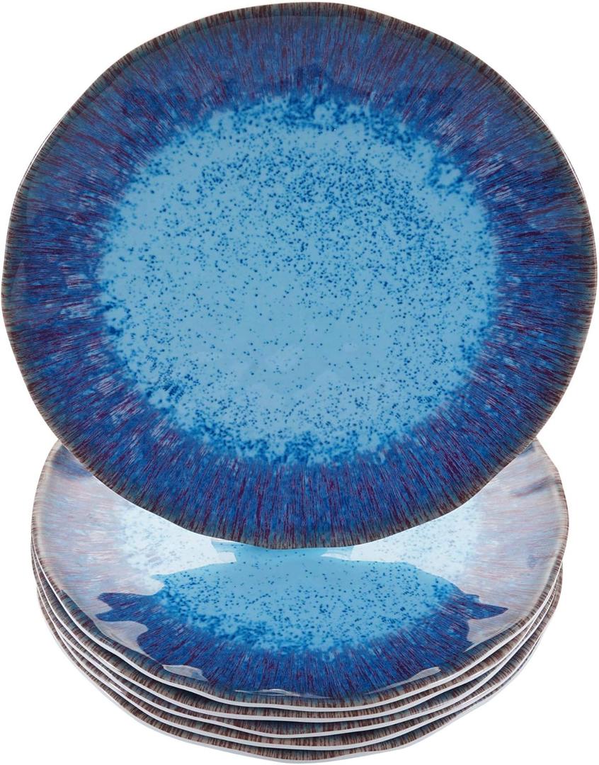 Melamine Salad Plate Plastic Dinner Plastic Plate Set of 6 Pcs 9 inch Round Lightweight Plates Shatter Proof Chip Resistant Dishwasher Safe Not Microware Not Oven(Deep Blue)