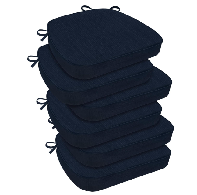downluxe Chair Cushions for Dining Chairs, Waterproof Kitchen Chair Pads, NonSlip Dining Seat Cushion with Ties, 17" x 16" x 2.5", Navy, 6 Pack