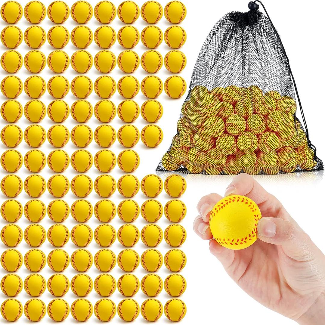 Wettarn 100 Pcs Mini Training Foam Baseballs Soft Baseballs with Storage Bag Practice Ball for Hitting Pitching Machines Batting Accuracy Indoor Outdoor Sports Players Play