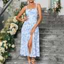 GLNEGE Summer Corset Midi Wedding Guest Milkmaid Tea Party Flowy Sundress | Women's Spring Lace Up Bridal Shower Dresses Cottage Core A Line Slit Semi Formal Cocktail Party Sun Dress (Blue, XXL)