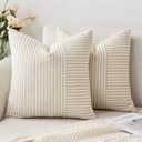 MIULEE Khaki and Beige Patchwork Farmhouse Pillow Covers 18x18 Inch, Pack of 2 Striped Linen Decorative Modern Accent Pillow Cases for Sofa Couch Bedroom (18" x 18" (Pack of 2))