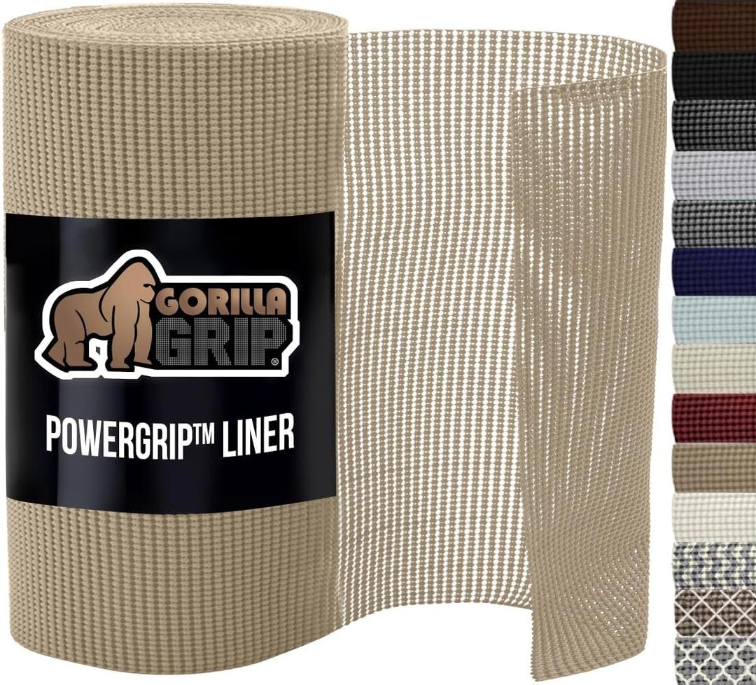 GORILLA GRIP powerGRIP Drawer Shelf and Cabinet Liner, Thick Strong Hold, Non-Adhesive Liners Protect Kitchen Cabinets and Cupboard, Bathroom Drawers, Easy Install, Breathable Mat, 24" x30', Beige