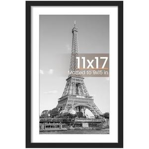 upsimples 11x17 Picture Frame, Display Pictures 9x15 with Mat or 11 x 17 Without, Wall Hanging Poster Frames, Black, 1 Pack