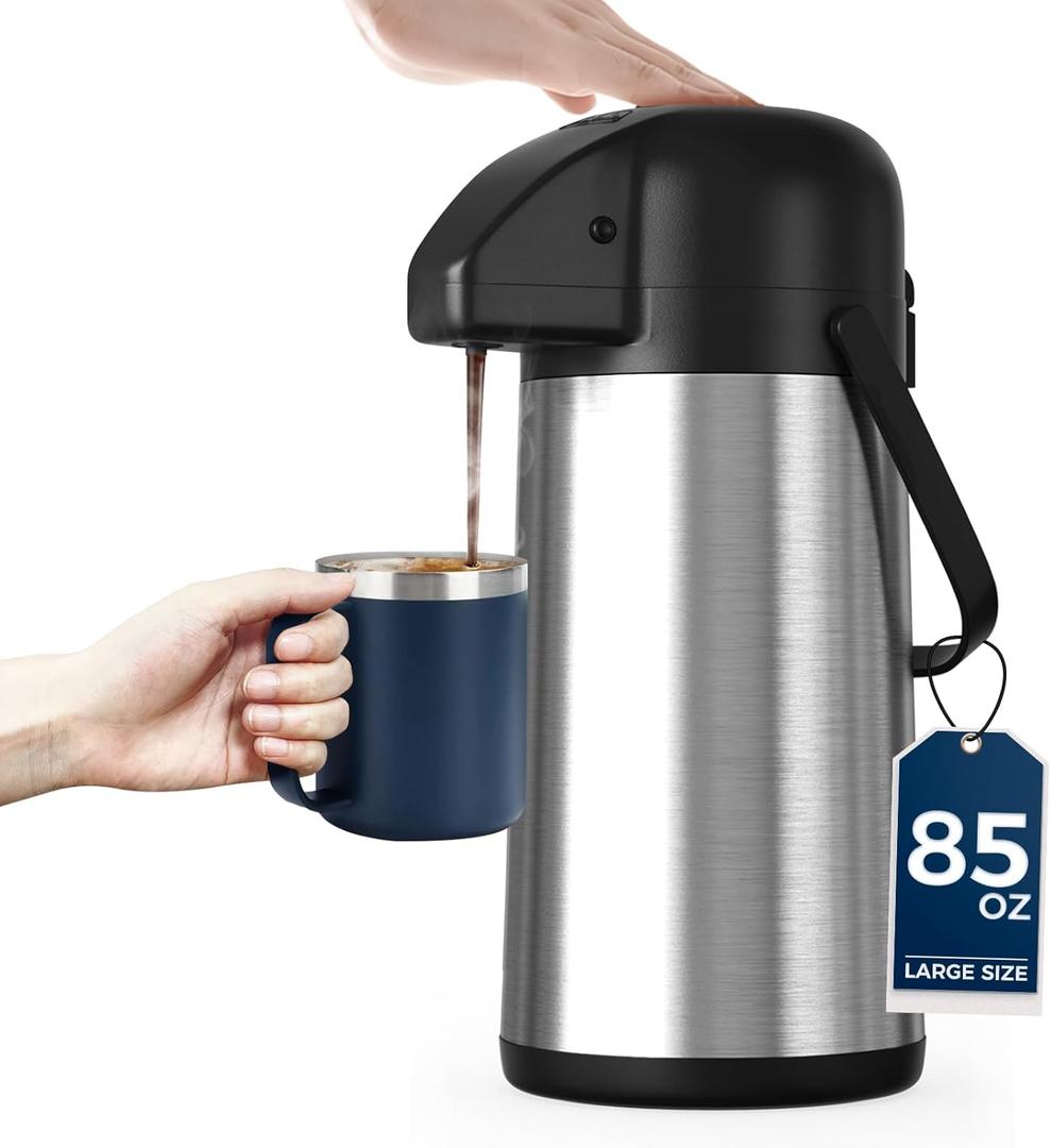 Coffee Carafe for Keeping Hot - Gezoss 85OZ / 2.5L Airpot Coffee Dispenser with Pump - Large Coffee Carafe for Hot Drinks Tea Liquid - Insulated Stainless Steel Hot Water Beverage Urn for Parties
