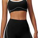 QBGJTD Two Piece Women Workout Sets Color Block Sports Bra and Scrunch Butt Lifting Shorts Gym Yoga Active Wear Outfits (Black, S)