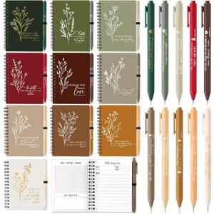 Resurhang 160 Pcs Christian Mothers Day Gift Prayer Spiral Journal with Ballpoint Pen Religious Gift for Church Pastor Appreciation Sunday School Teacher Employee Notebook Fathers Day (Retro Color)