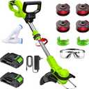 Weed Wacker 12-Inch Cordless Lawn Mower, 2-in-1 Lightweight Lawn Trimmer and Edger with 2 x 2.0Ah Batteries and Quick Charger, Portable Weeder for Lawn, Yard and Garden, Green