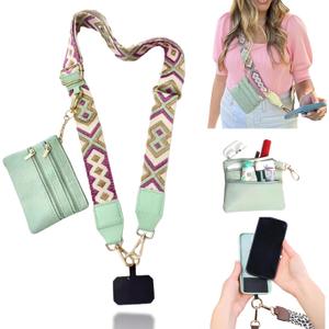 Crossbody Body Phone Holder for Women, New Phone Strap with Zippered Pouch, Adjustable Crossbody Strap (Green)