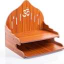 Wooden Wall Mounted Hanging Table top Temple Pooja Mandir God Stand Shelf for Storage and Idols Decoration for Home Office and Gifting (Brown- Design2)